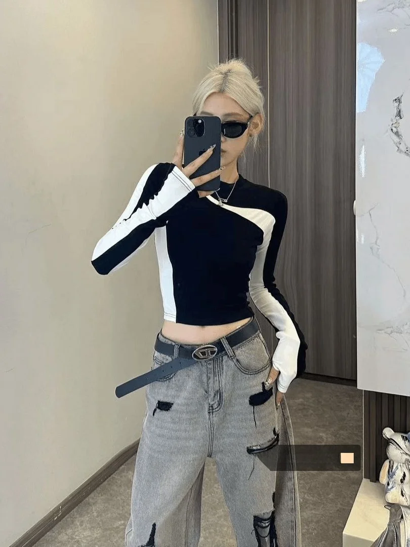 

Ele Long Sve T-irt Women's Slim Fit Faion Casual Sle Base irt Color Blo Design Breathable Comfortable Autumn...