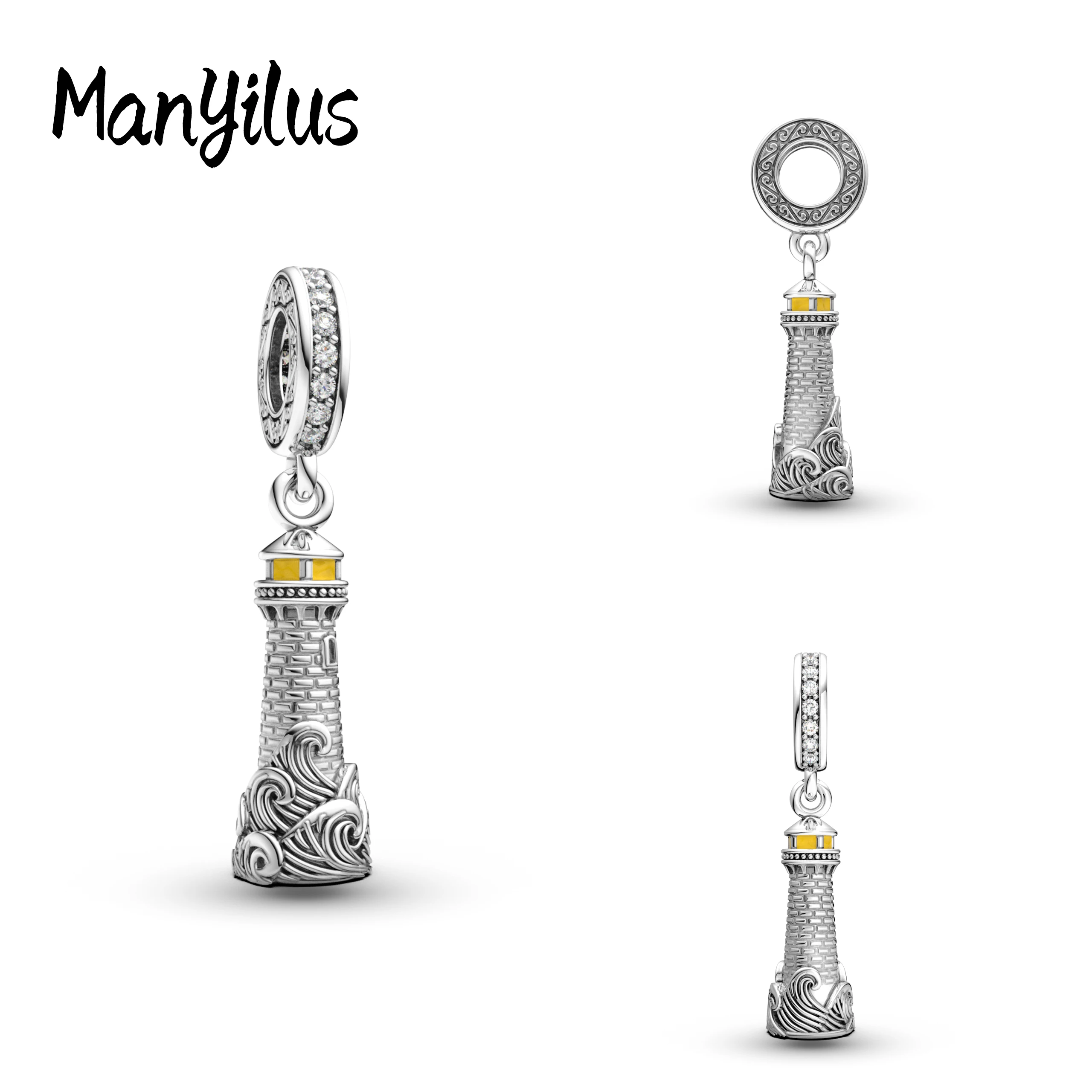 

Manyilus 925 Sterling Silver Lighthouse Dangle Charm for Original Bracelet Necklace Enamel Cubic Zirconia Nautical Jewelry Gift