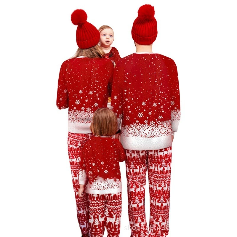 2024 European and American Pajama Set New Deer Letter Grid Printed Home Clothes Pajama Christmas Parent Child Set