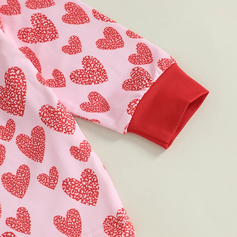 Toddler Valentine s Day Heart Print Crew Neck Long Sleeve Sweatshirt and Pants Set for Spring - 2 Piece Outfit