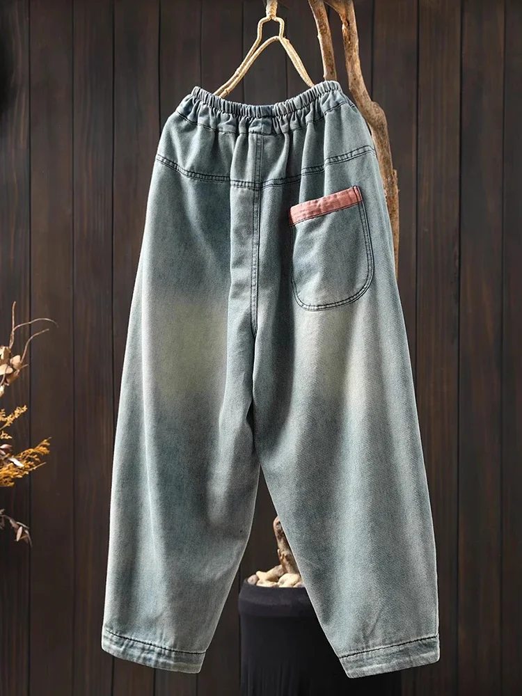 

Spring Vintage Style Streetwear Embroidery Loose Female Ankle-length Denim Pants M1127 Women Casual Jeans New Arrival 2025