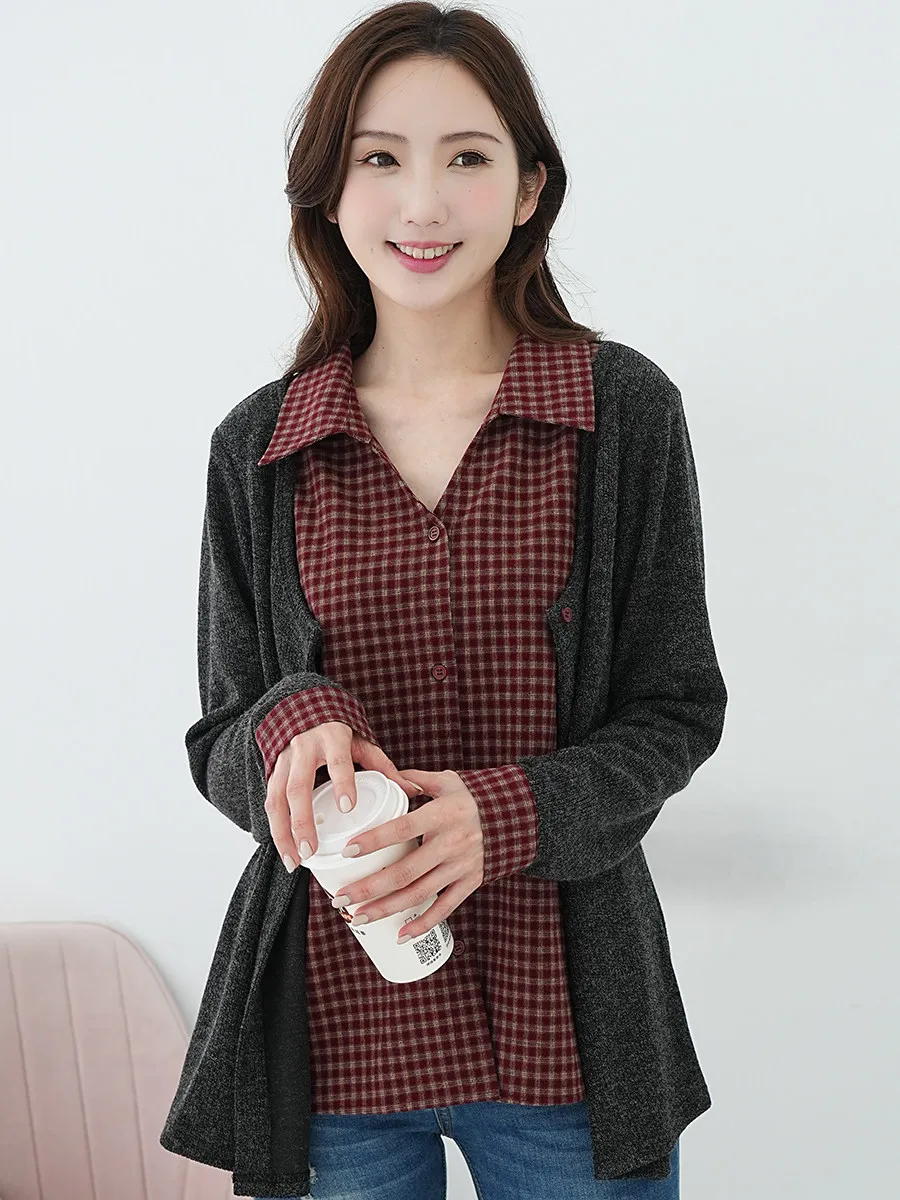 

Aiqige 2026 Зимний вязаный свитер в клетку с воротником-стойкой, повседневный, свободного кроя, мягкий, теплый, женская модная верхняя одежда/пальто