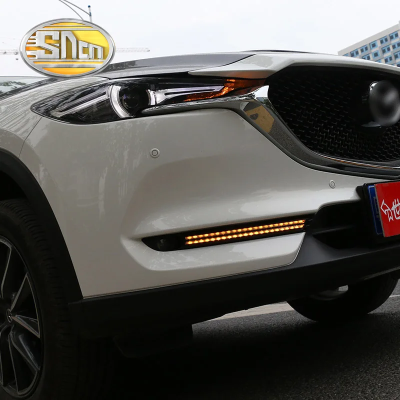 SNCN 2PCS LED Daytime Running Light For Mazda CX-5 CX5 2017 - 2020 Flowing Turn Signal Relay ABS 12V DRL Fog Lamp Decoration