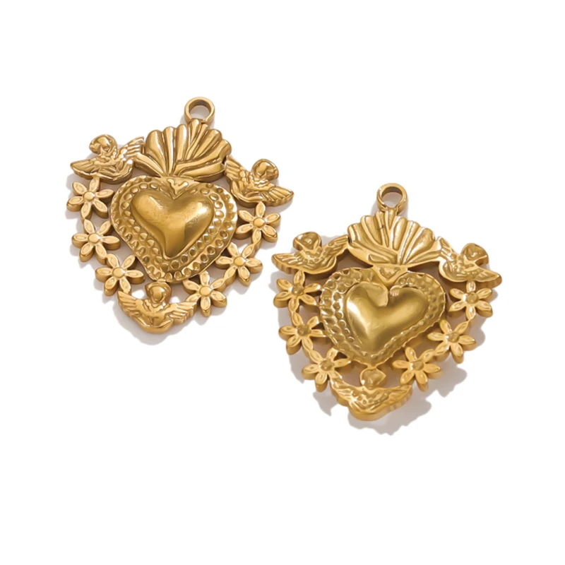 20Pcs/Lot 18K Gold Plated Stainless Steel Hollow Sun Heart Charms for DIY Pendant Necklace Jewelry Findings Accessories