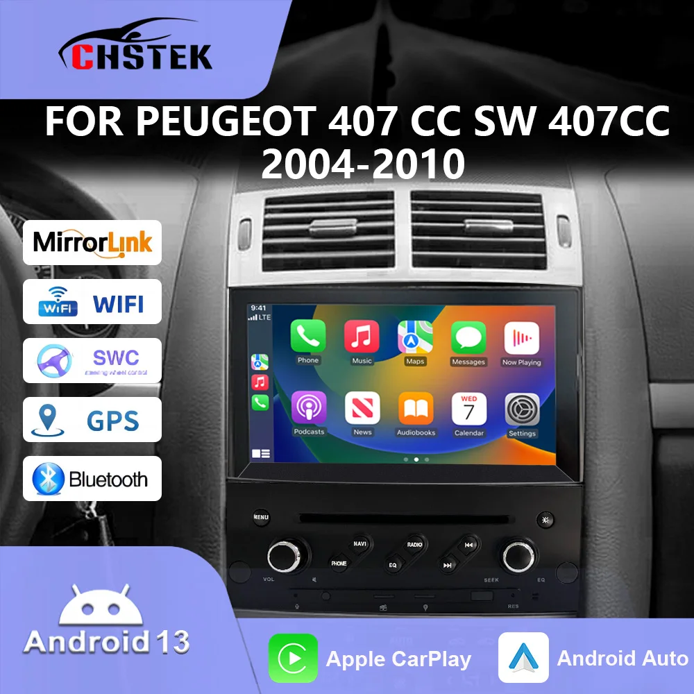 Android Auto For Peugeot 407 CC SW 407CC 2004-2010 WIFI Multimedia Bluetooth Navigation 4G GPS CHSTEK Car Radio Wireless Carplay