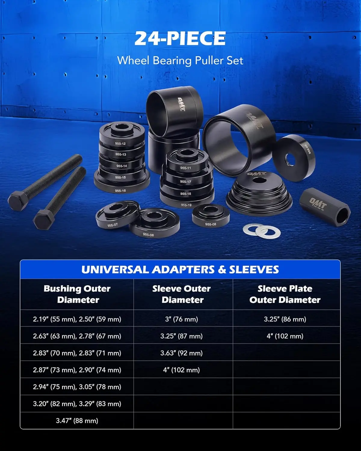24pc Front Wheel Bearing Press Kit with Sliding Screws, Universal Bushings & Storage Case for Easy Removal & Installation