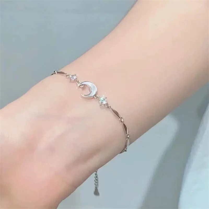 女性のための絶妙な光沢のあるジルコン桜のブレスレット、韓国のファッション、弓、波、月のチャームブレスレット、女の子のパーティージュエリー、ギフト