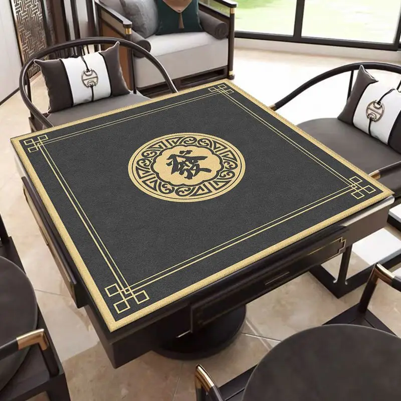 Black Gold Congratulations On Getting Rich! Mahjong Table Mat Anti-Slip Noise Reduction for Card Game Playing Room Decor