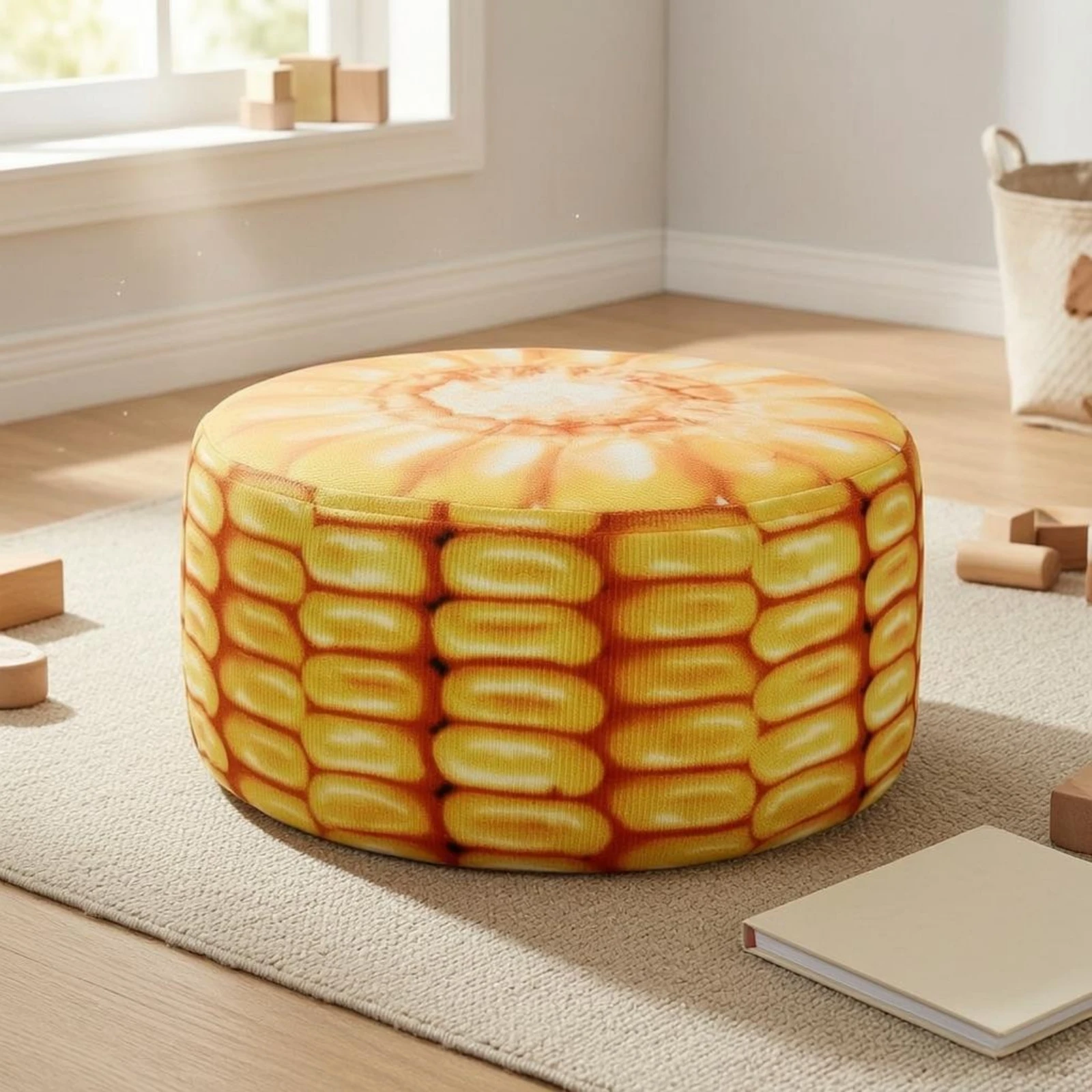 

Fruit Stool Removable Cover Low Stool Padded Ottoman Washable Footstool Cylindrical