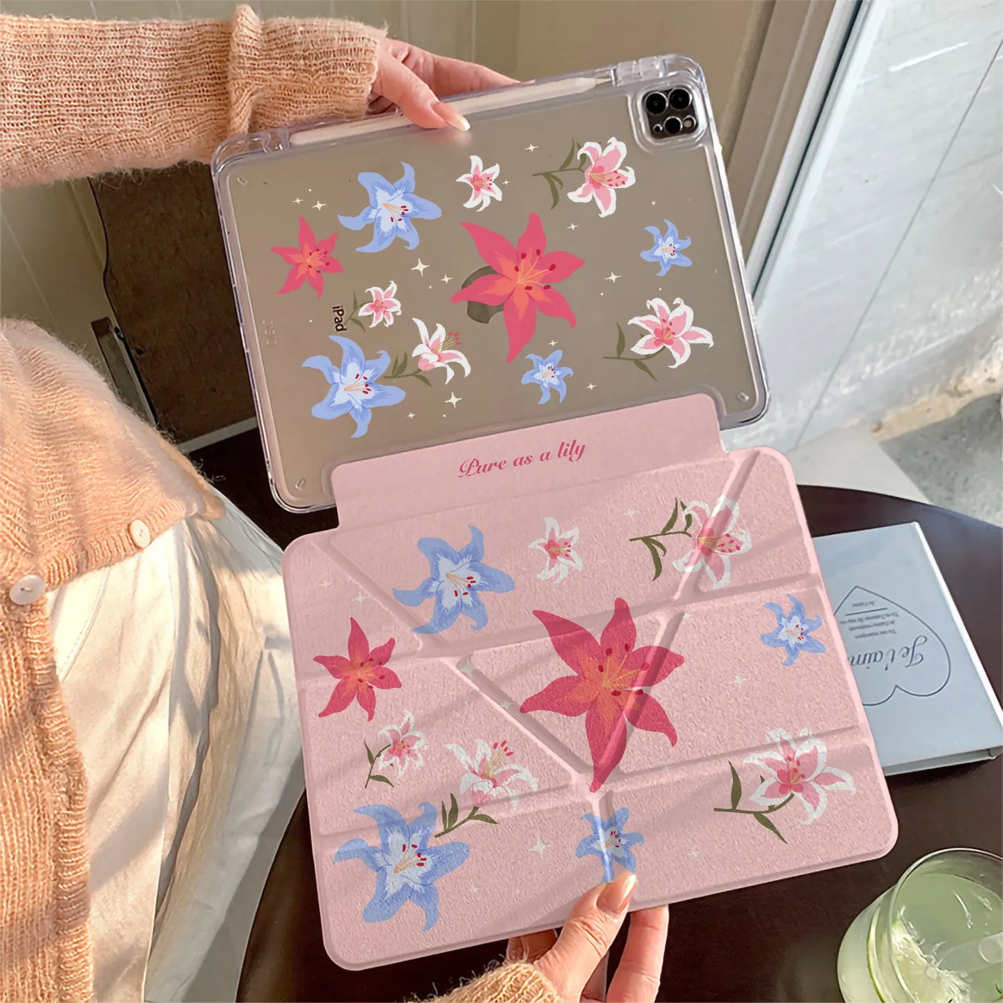 

Чехол Ins Colorful Lily Pink для планшетов iPad Pro 11, 12.9, 13 (M2, M4, M3, M5), 8.3, 9.7, 10.2 (5/6/7/8/9/10/11-го поколений), Air 2, 3, 4, 5, 6
