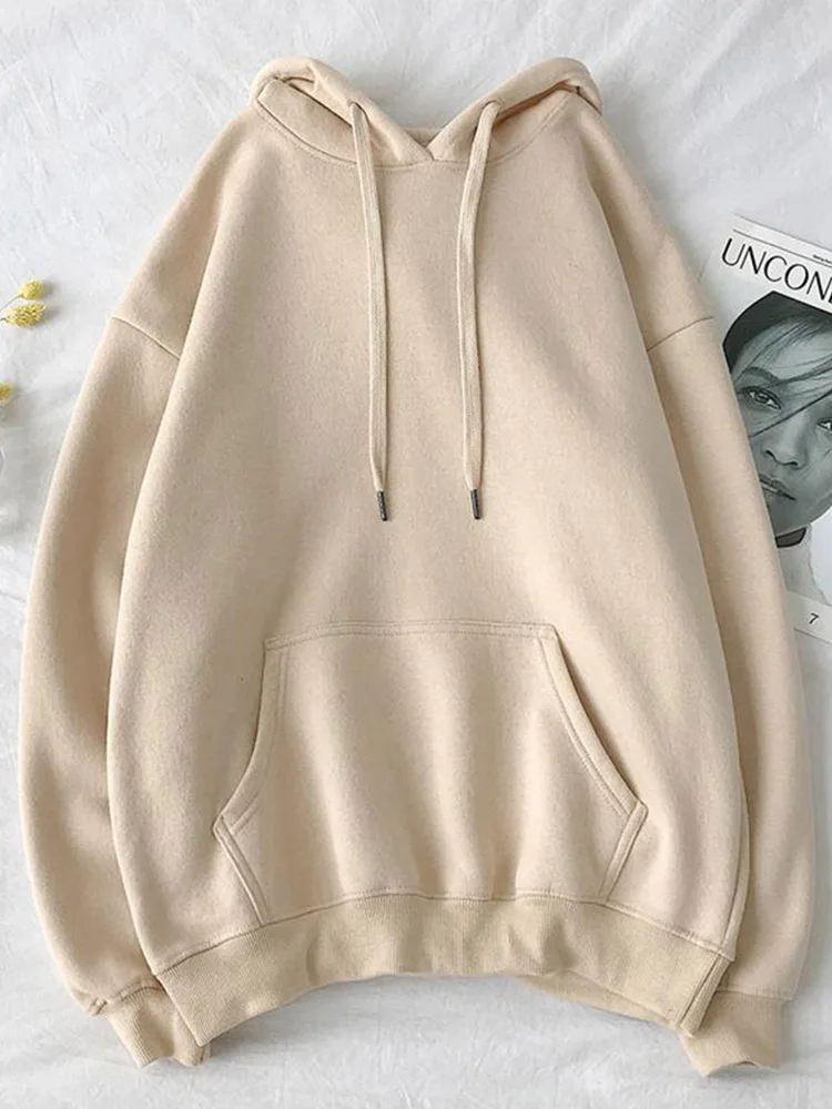 

Woman's Sweatshirts Solid 13 Colors Korean Female Hooded Pullovers 2024 Cotton Thicken Warm Oversized Hoodies Women