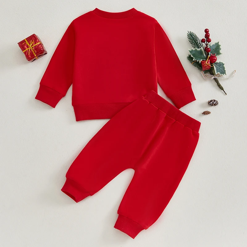 Toddler Boys Christmas Outfits Letter Embroidery Long Sleeve Sweatshirts and Long Pants 2Pcs Clothes Set