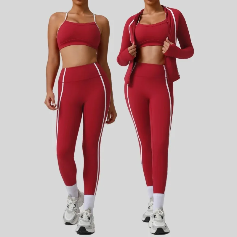 

Women's Yoga Set Nude Feel High Elastic Bra Hip Lift Tights Outdoor Fitness Sports Set and Coat Set