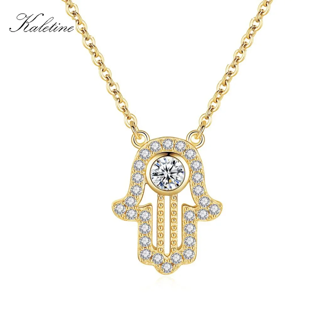 

KALETINE 925 Sterling Silver Hamsa Hand Necklace Lucky Fatima Pendant Long Necklace Women Jewelry Gold Chain Initial Necklace