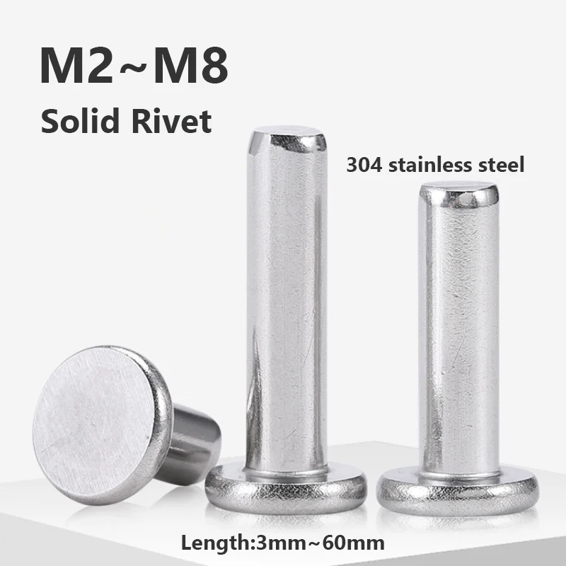 5~50Pcs 304 Stainless Steel Flat Round Head Solid Rivet M2 M2.5 M3 M4 M5 M6 M8 Hand Percussion Punch Self-plugging Fixed Rivets