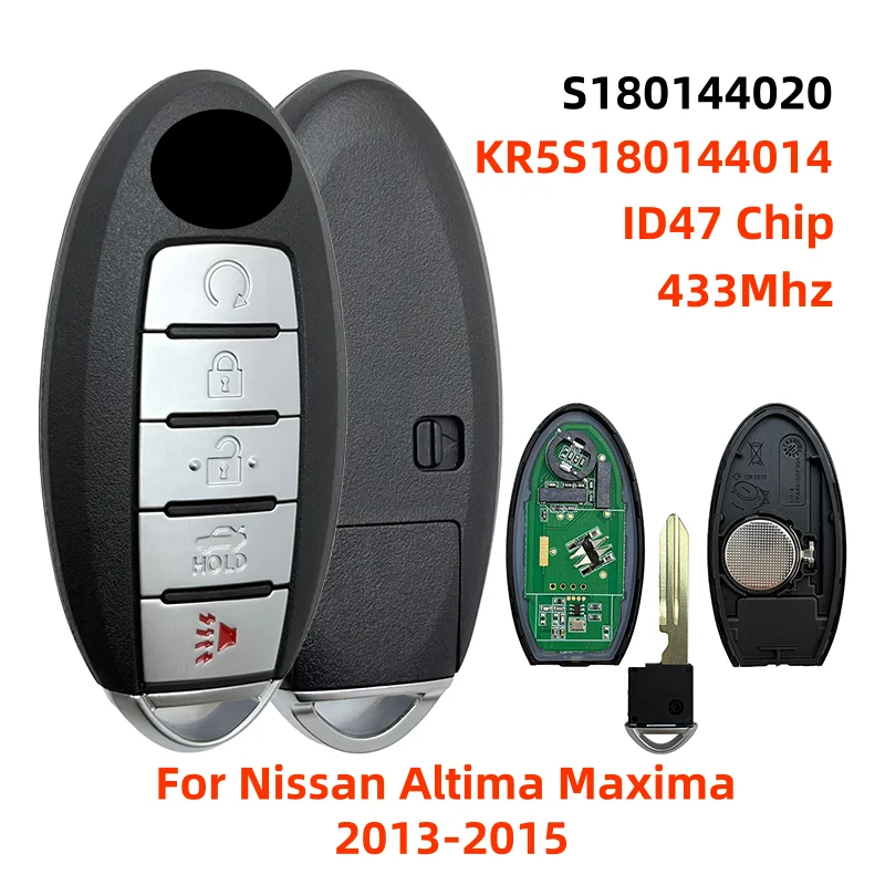 S180144020 5 Buttons 433Mhz ID47 PCF7952X Chip Remote Key Fob For Nissan Altima Maxima 2013-2015 KR5S180144014 7812D-S180014
