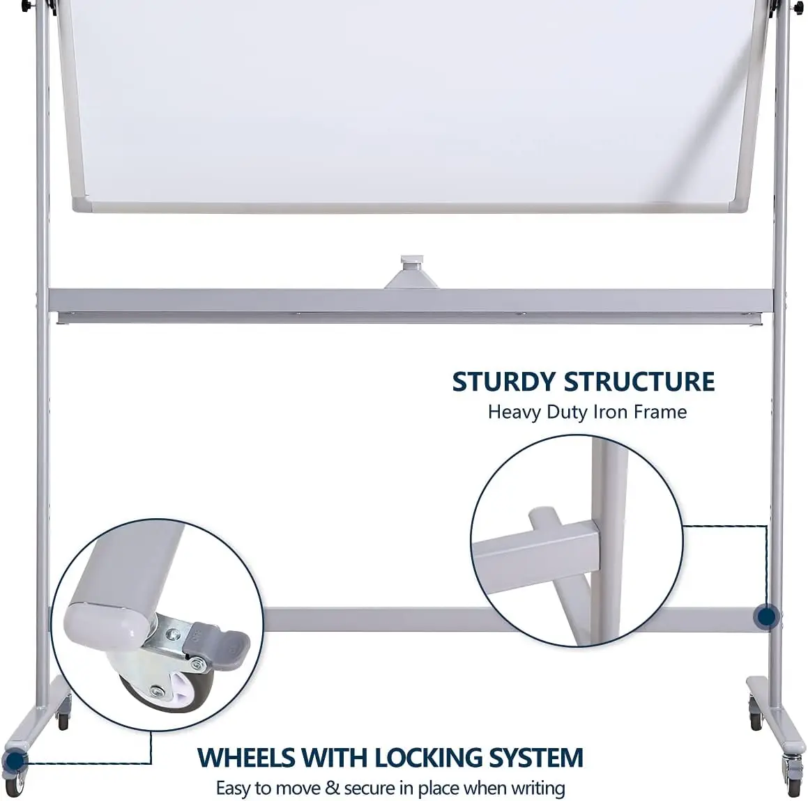 Pizarra blanca móvil magnética, 48x36 pulgadas, altura ajustable 360 °, doble cara, rodante sobre ruedas, oficina, aula, hogar Mag