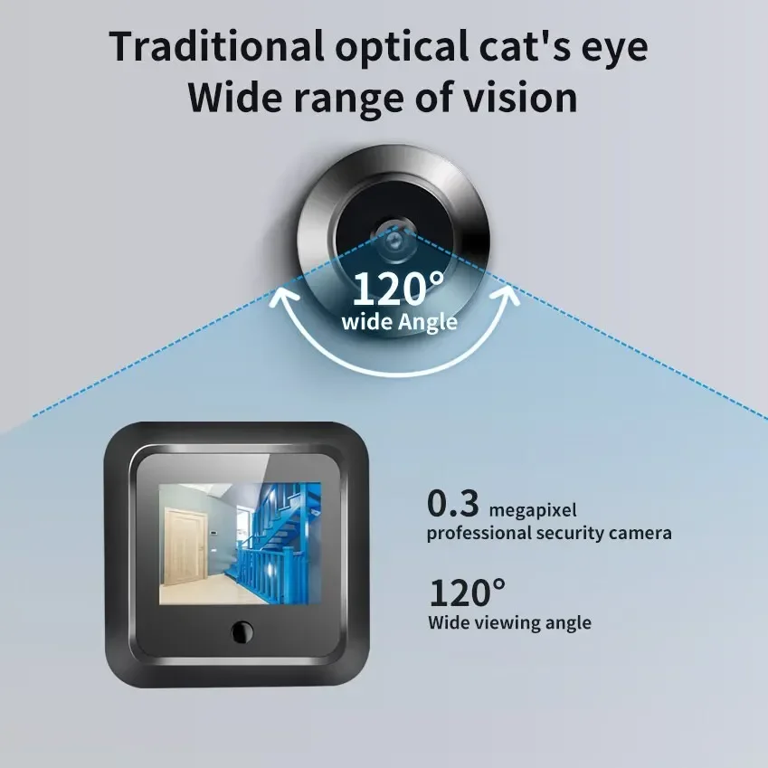 Video Doortell HD 2.4 Inch Peephole 120° Smart Digital Door Viewer Camera Security Monitor 240x320 Visual Doorbell Home