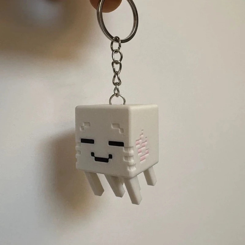 Game Ghast Cosplay Keychain Kawaii 3D Printing Keyring Key Chain Desktop Decoration Bag Accessory Ornament Prop
