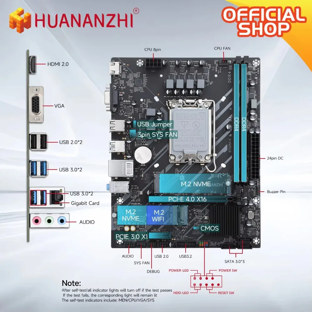 HUANANZHI B760M-K M-ATX DDR4 Motherboard Support 12 13 14 Gen B760 Intel LGA 1700 CPU 12100F 12400F 12490F 12600F 12700F 13600F