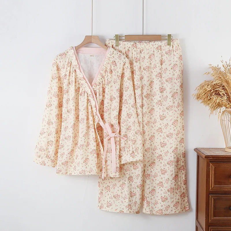 

Floral Home Suit For Women Sleepwear Room Wear New Pure Cotton Spring Autumn Sleepwear Women's Long Sleeve Trouser Sets