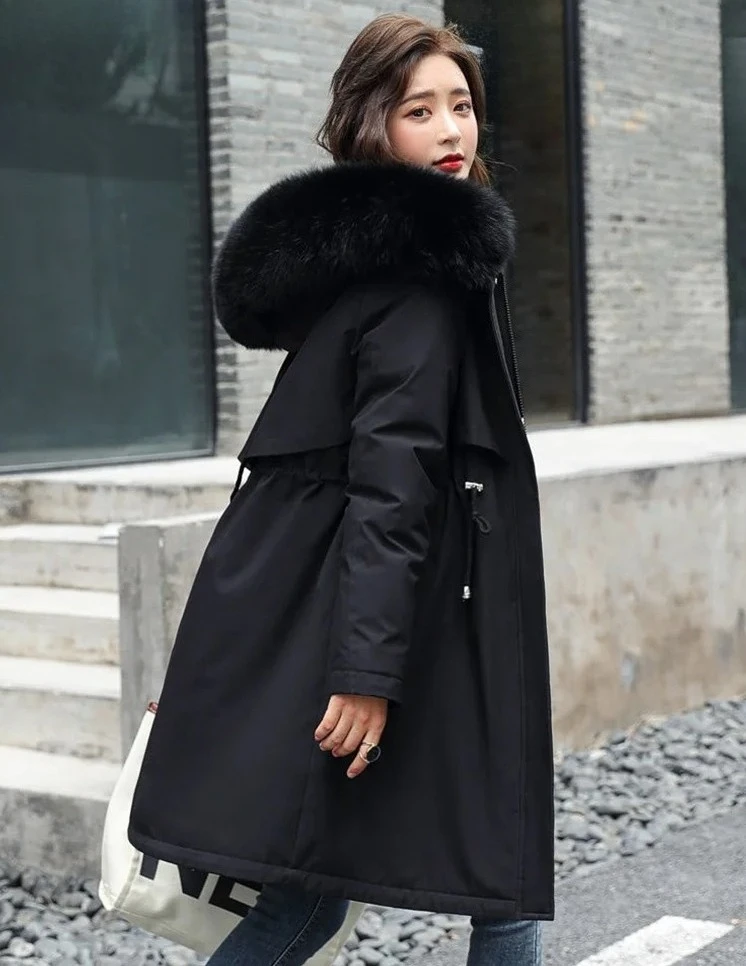 

2025 New Women Winter Jacket Parka Clothes Long Coat Wool Liner Hooded Jacket Fur Collar Thick Warm Snow Wear Padded Parka