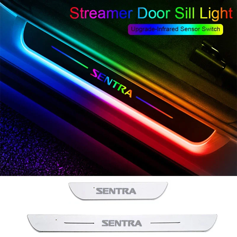 Car Acrylic LED Welcome Pedal Plate for Nissan Sentra Front Rear Door Sill Pathway Light USB Moving Decorative Strip Accessories