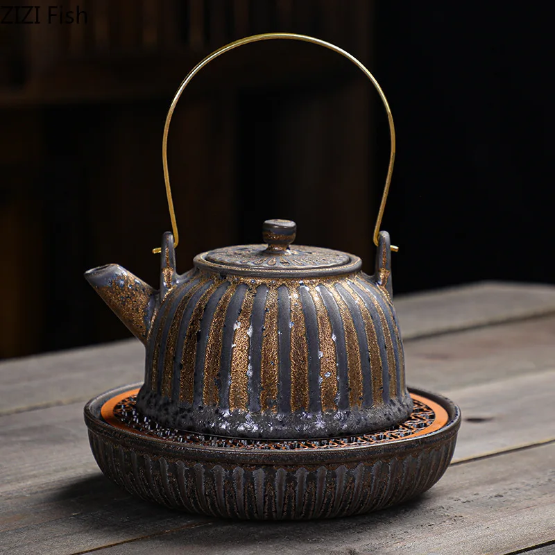 Tetera de cerámica gruesa esmaltada oxidada Vintage, tetera de cerámica japonesa de Kung Fu, tetera de oficina, accesorios creativos para la ceremonia del té
