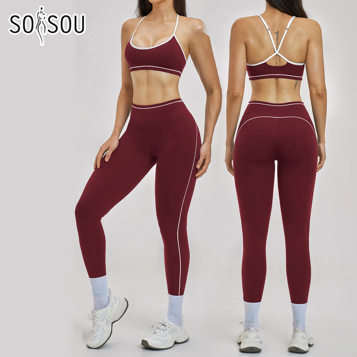 

SOISOU, комплект из 2 предметов для йоги, спортивный костюм для фитнеса, женские спортивные костюмы для тренировок, спортивная одежда, женские костюмы для йоги, спортивный бюстгальтер, женская одежда для спортзала