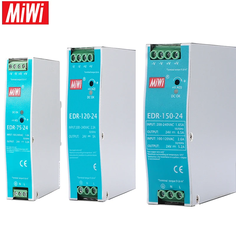 EDR-75 120 150 Ultra Thin Series 12V 24V 48V DC 75W 120W 150W Single Output Industrial DIN RAIL Switching Power Supply