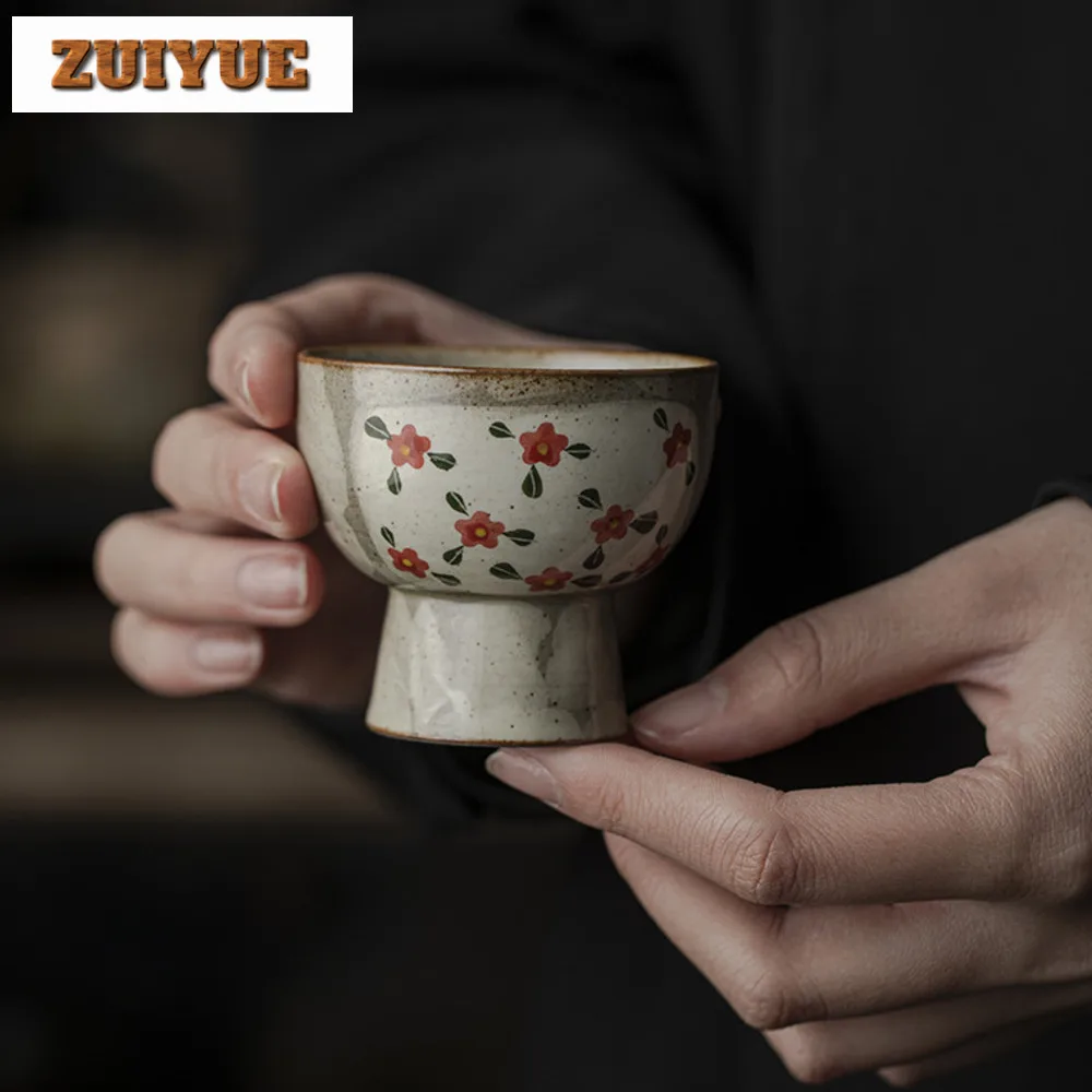 Coarse Ceramic Little Flower Teacup Household Handmade Master Cups Tea Cup Aesthetic Sample Tea Cup Mug Drinkware Craft 50/60ml