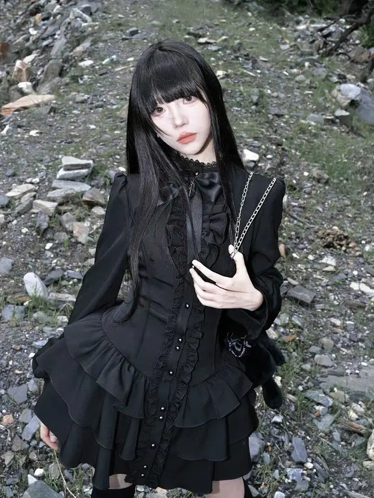 Gothic Vintage Lace Y2k Mini Dress Women Design Streetwear Black Lolita Slim Dress Long Sleeve Elegant Dress Spicy Girls - Image 2