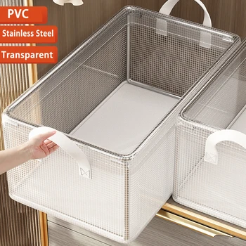 PVC 투명 보관 바구니, 의류 속옷 보관함, 스테인레스 스틸 프레임 옷장 정리함, 방수 천 상자 