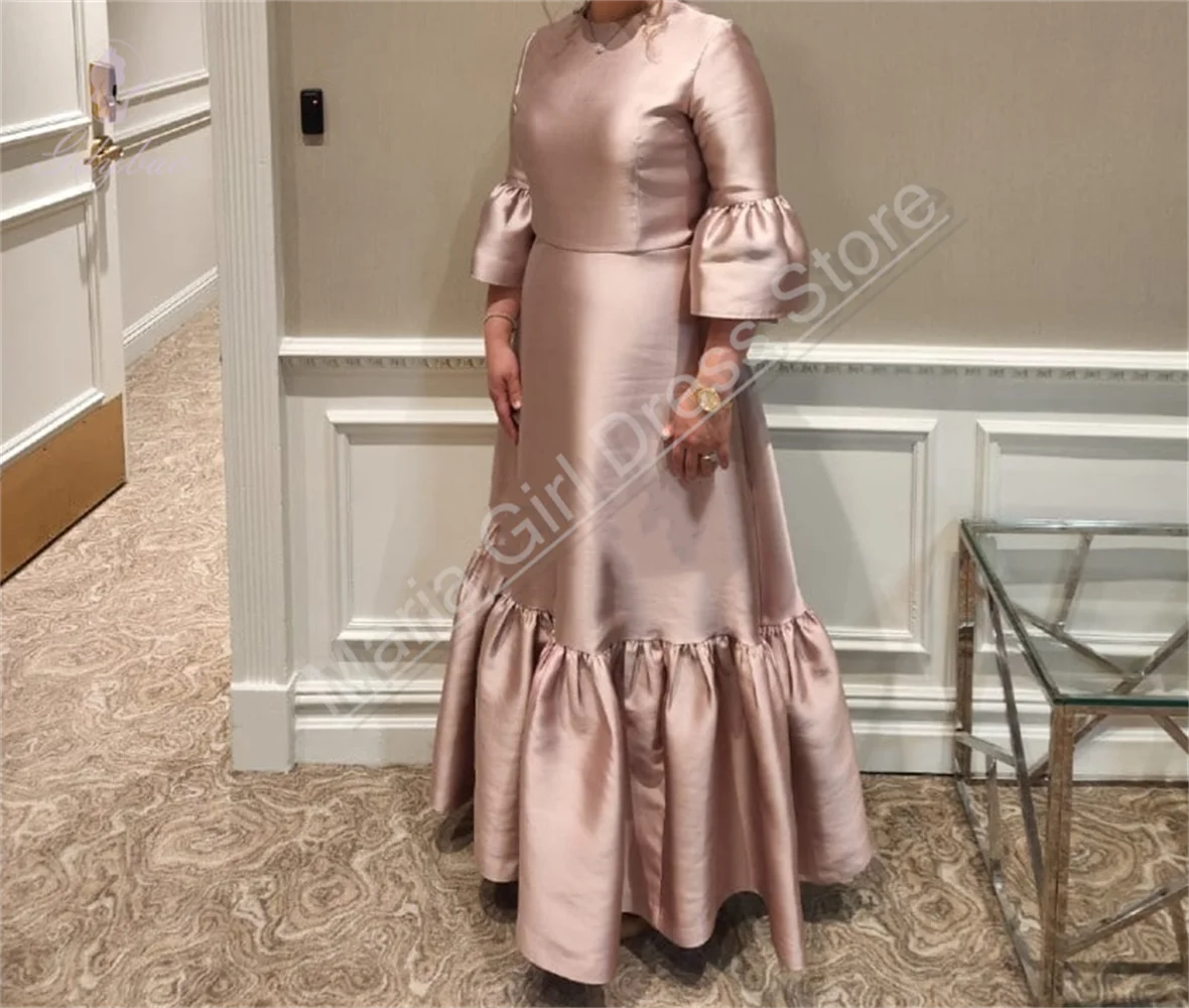 

Custom Flower Girl Dress Pink Satin Half-sleeved Long Bridesmaid Dress Suitable For First Communion Evening Dresses