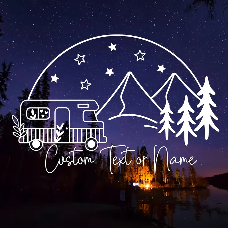 Camping under the stars Happy camper sticker | Boho RV camper Outdoor adventure designs,nature themed decorations durable vinyl