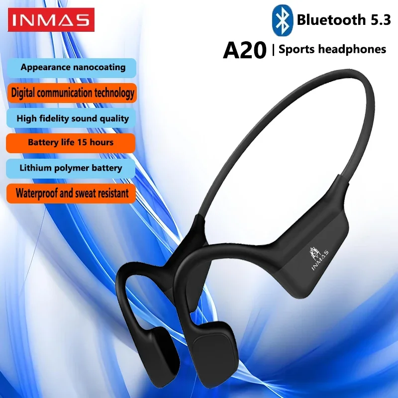 INMAS A20 headphone Wireless Bluetooth HiFi Sports headphone IPX5 Waterproof sweat proof bone conduction bass earphone 9D