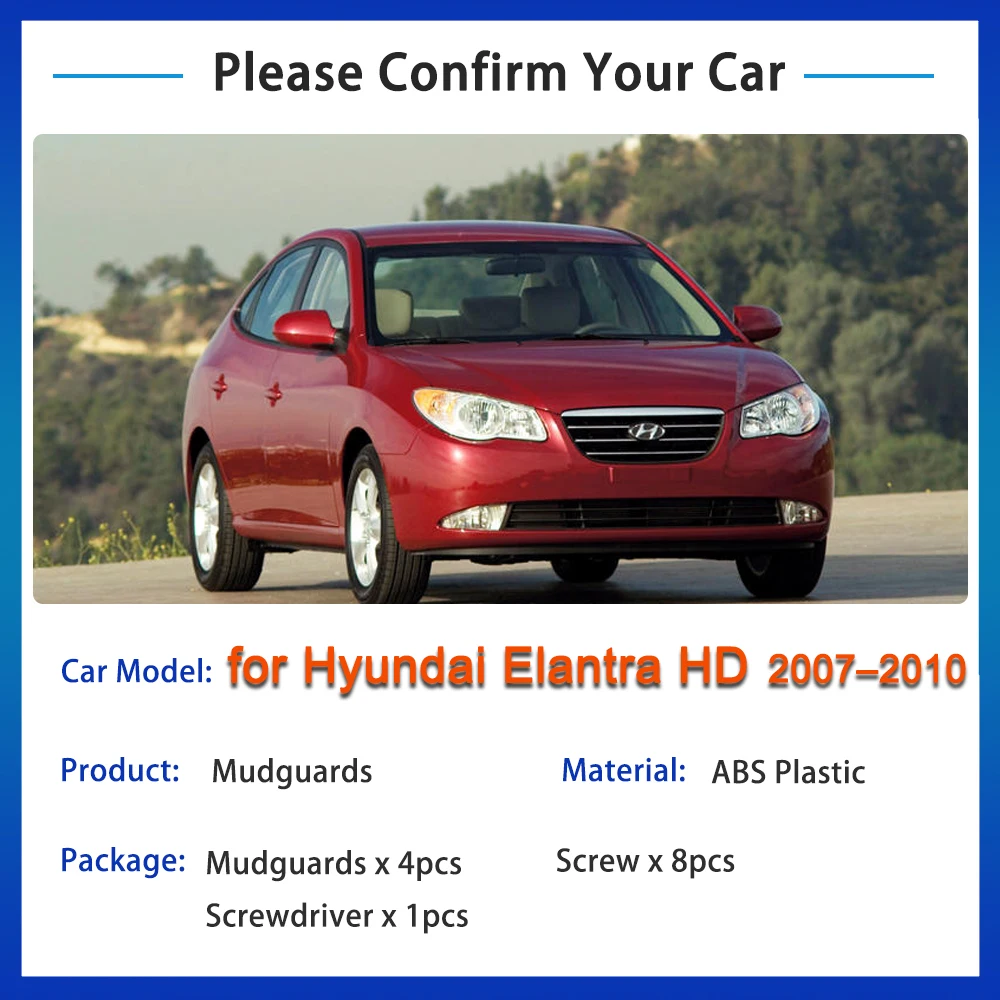 for Hyundai Elantra 2007 2008 2009 2010 HD Mud Flaps Splash Guards Flap Mudguards Fender Rear Wheel Car Styling 4Pcs Accessories