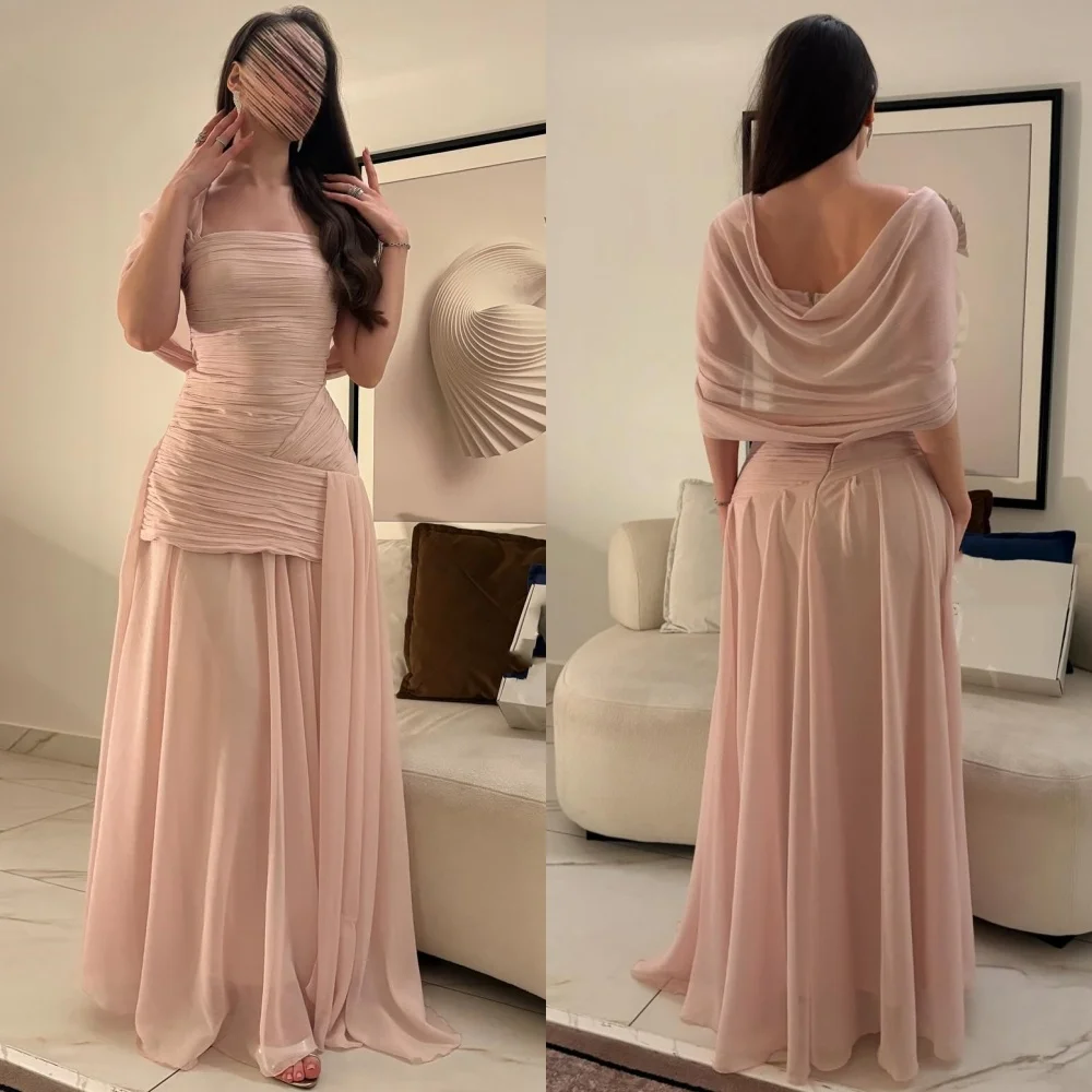 

Customized High Quality Elegant Chiffon Ruched Pleat Straight Strapless Long Dresses Bespoke Occasion Dresses Classic Matching