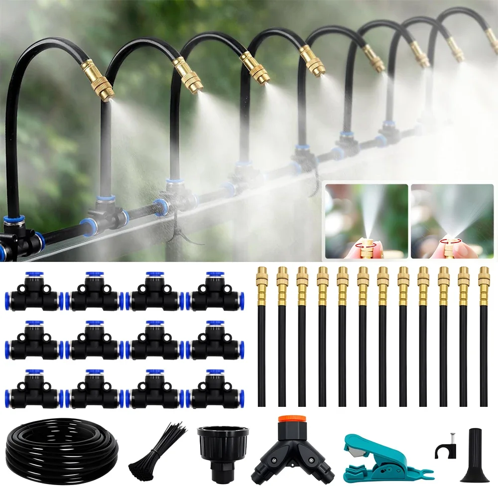 Diy livre dobra universal spray kit para estufa jardim flores planta rega pátio nebulização sistema de resfriamento