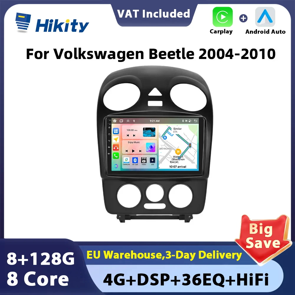 Hikity Carplay 4G 2Din Android Car Multimedia Player For Volkswagen Beetle 2004-2010 Carplay WIFI Navigation GPS RDS AutoRadio