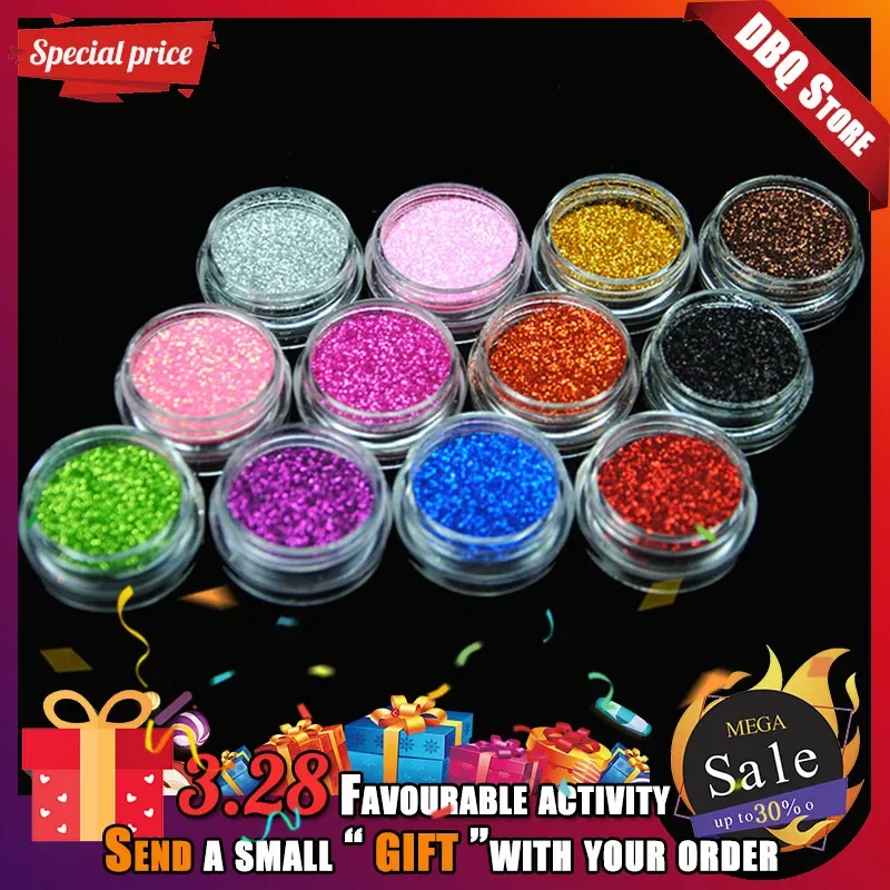 12 Color Set  Body Glitter Acrylic Powder Dust Nail Sequins Manicure Decoration Tattoo Supplies Decorations Nail Art