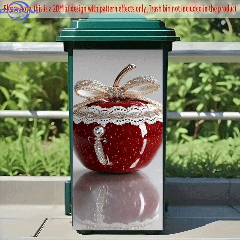 PC 2D Flat Self-Adhesive Trash Can Sticker, Ornate Red Apple Decorative Decal, Creative Trash Can Decoration, Suitable for Wal