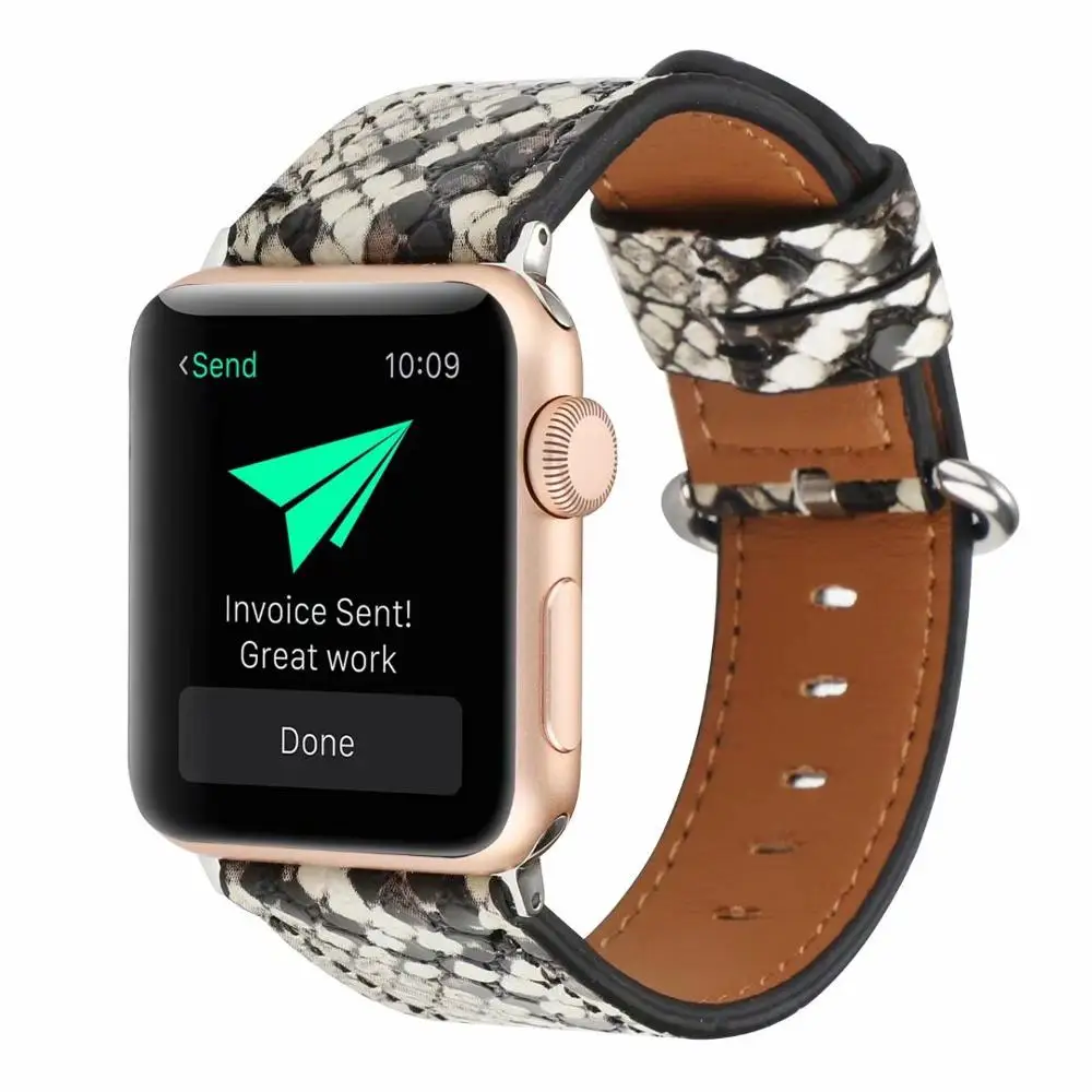 Strap For Apple Watch Band Luxury 44mm 40mm Microfiber With Python Printing iWatch Series 3 38mm 42mm PU Leather Modern Designer