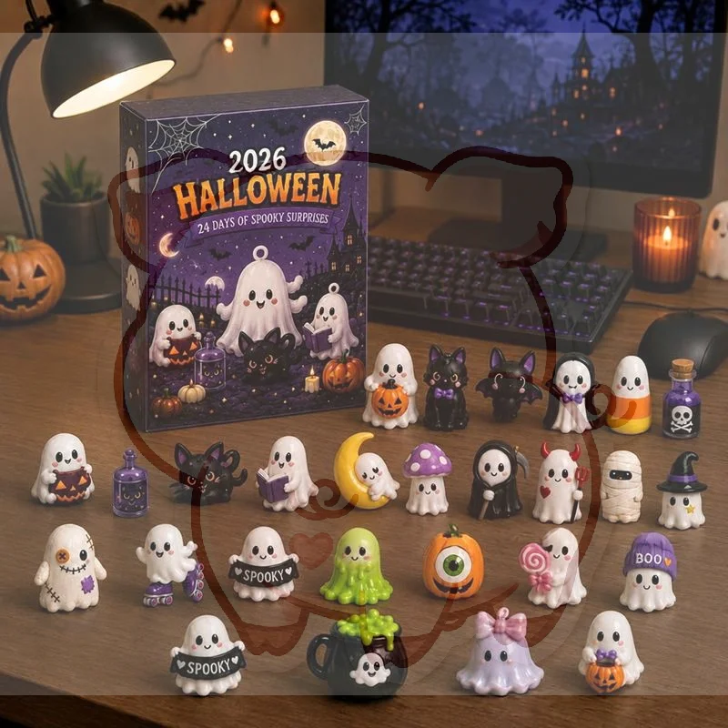 Halloween Countdown Advent Calendar with 24 Tiny Ghost Figurines Great Surprise Gift for Kids Home Table Decor