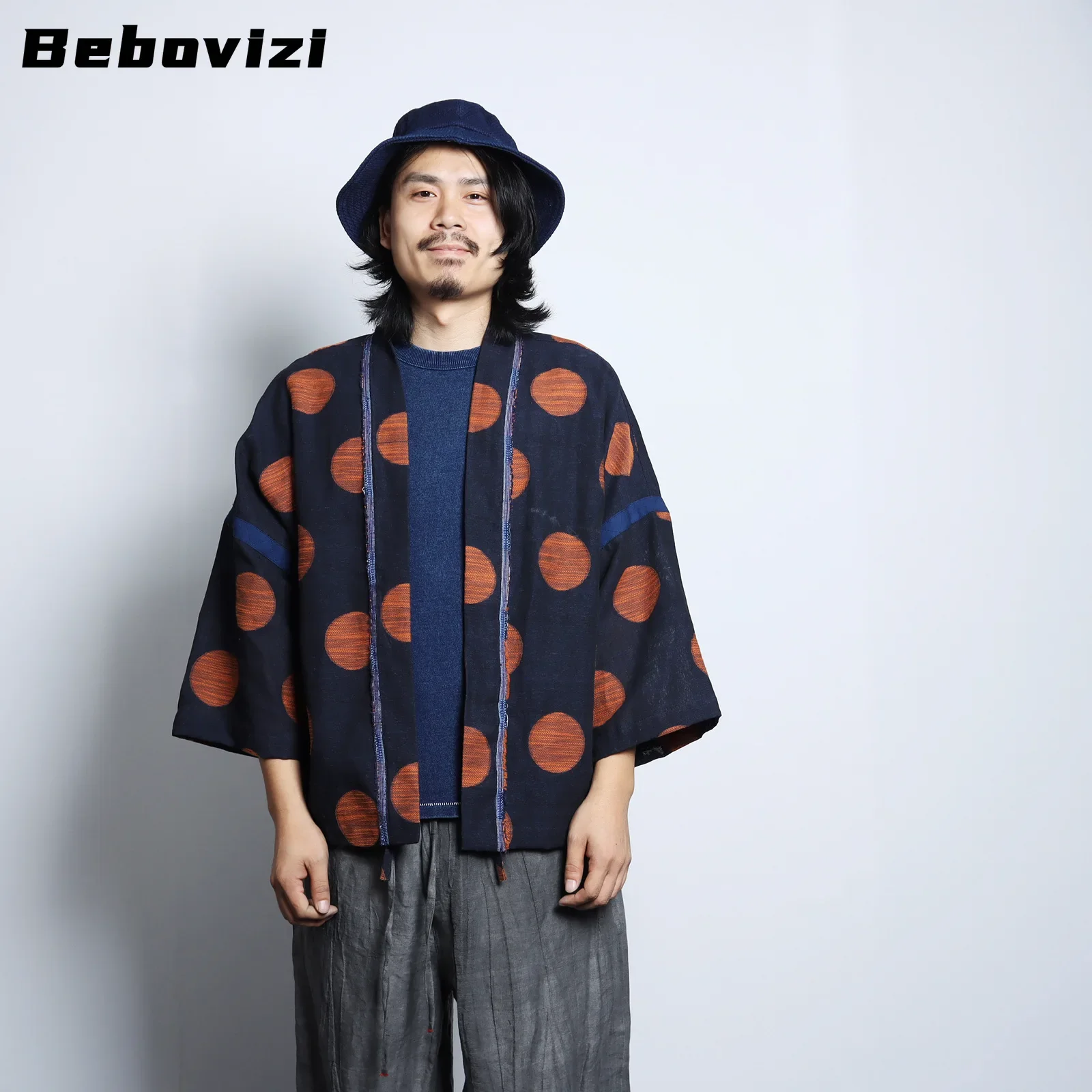Bebovizi di alta qualità Harajuku giapponese cerchio stampa Kimono giacche uomo cotone Vintage Cardigan sciolto cappotto Haori vestiti asiatici