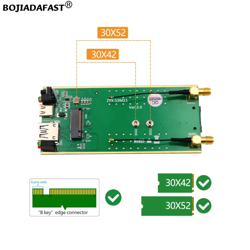 Imagem -03 - Usb 3.0 para M.2 Adaptador sem Fio Ngff Slot para Cartão Sim Antenas Estojo Externo para 5g 4g 3g Lte Módulo de Modem