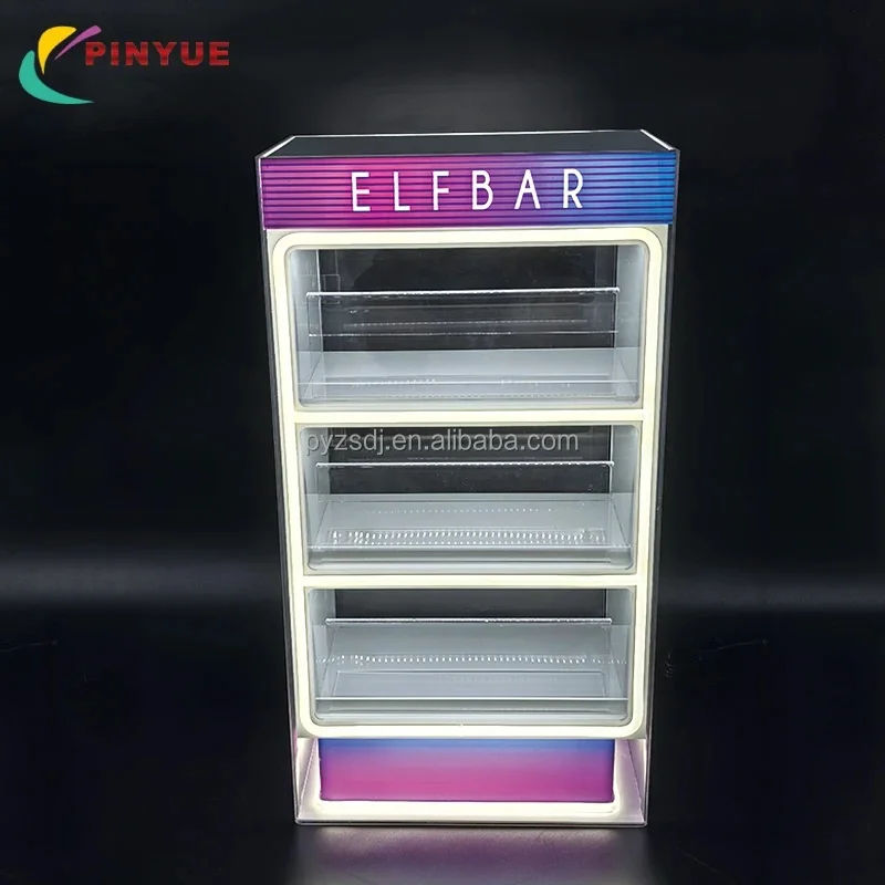 custom.Modern Rotating Detachable LED Illuminated Acrylic 3-Tier Display Stand Retail Display Cabinet Smoke Shop