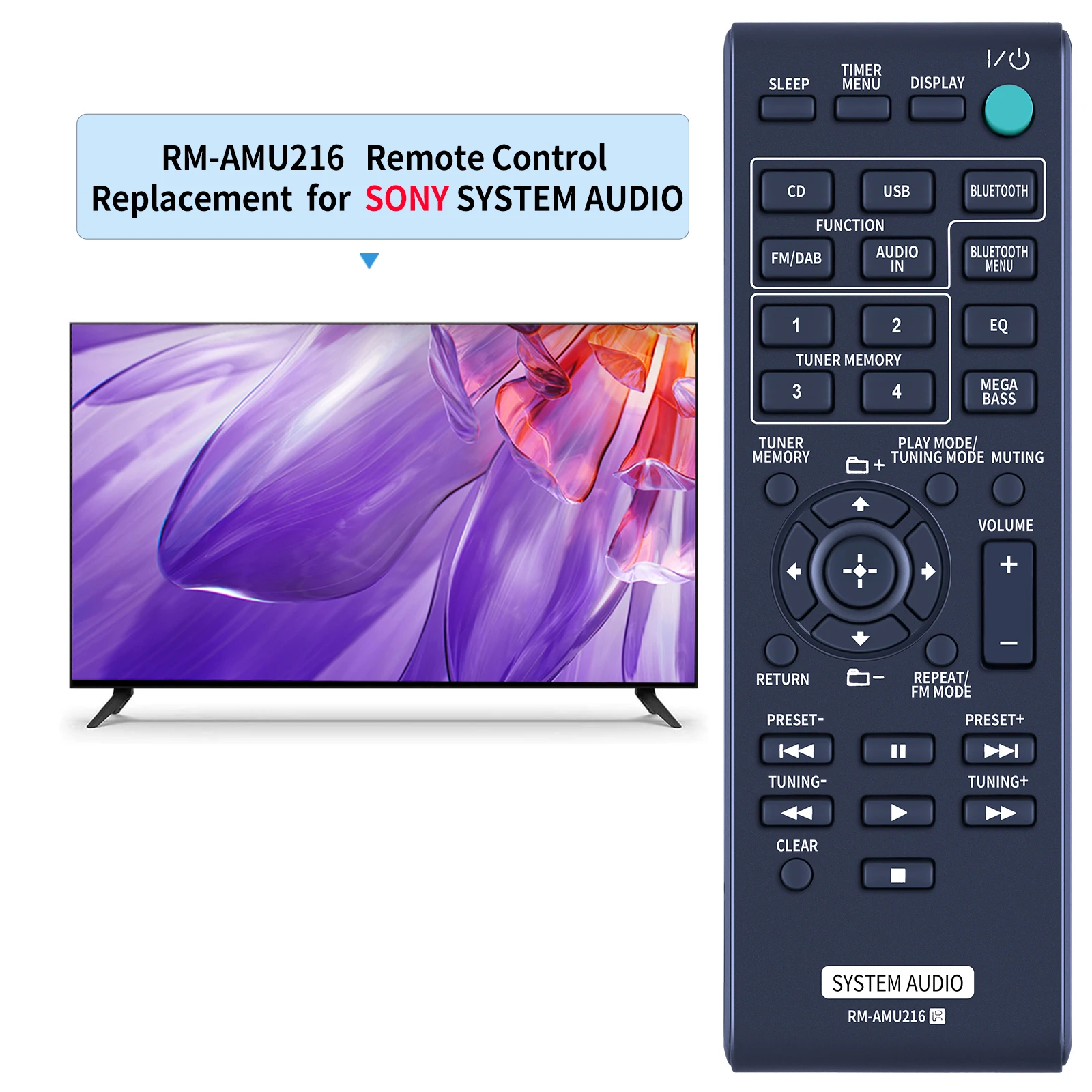 For Sony Mini Hi-Fi Audio System Remote Control RM-AMU216 RM-AMU212 SS-SBT20 CMT-X3CD RM-AMU185 RM-AMU184 RM-AMU186 MHC-EC619IP