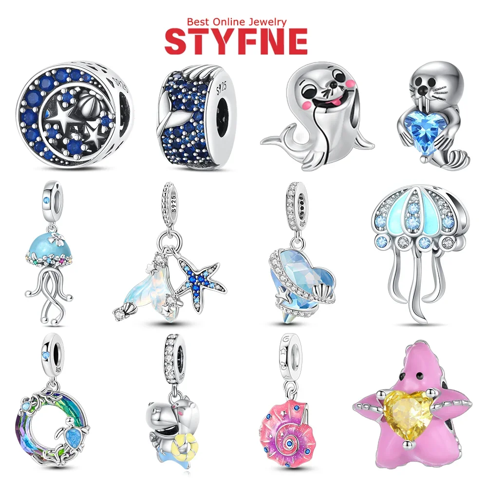 

Ocean Charms Silver 925 Starfish Shell Sea Lion Jellyfish Beads Pendants Fit DIY Bracelet Necklaces Daily Accessories