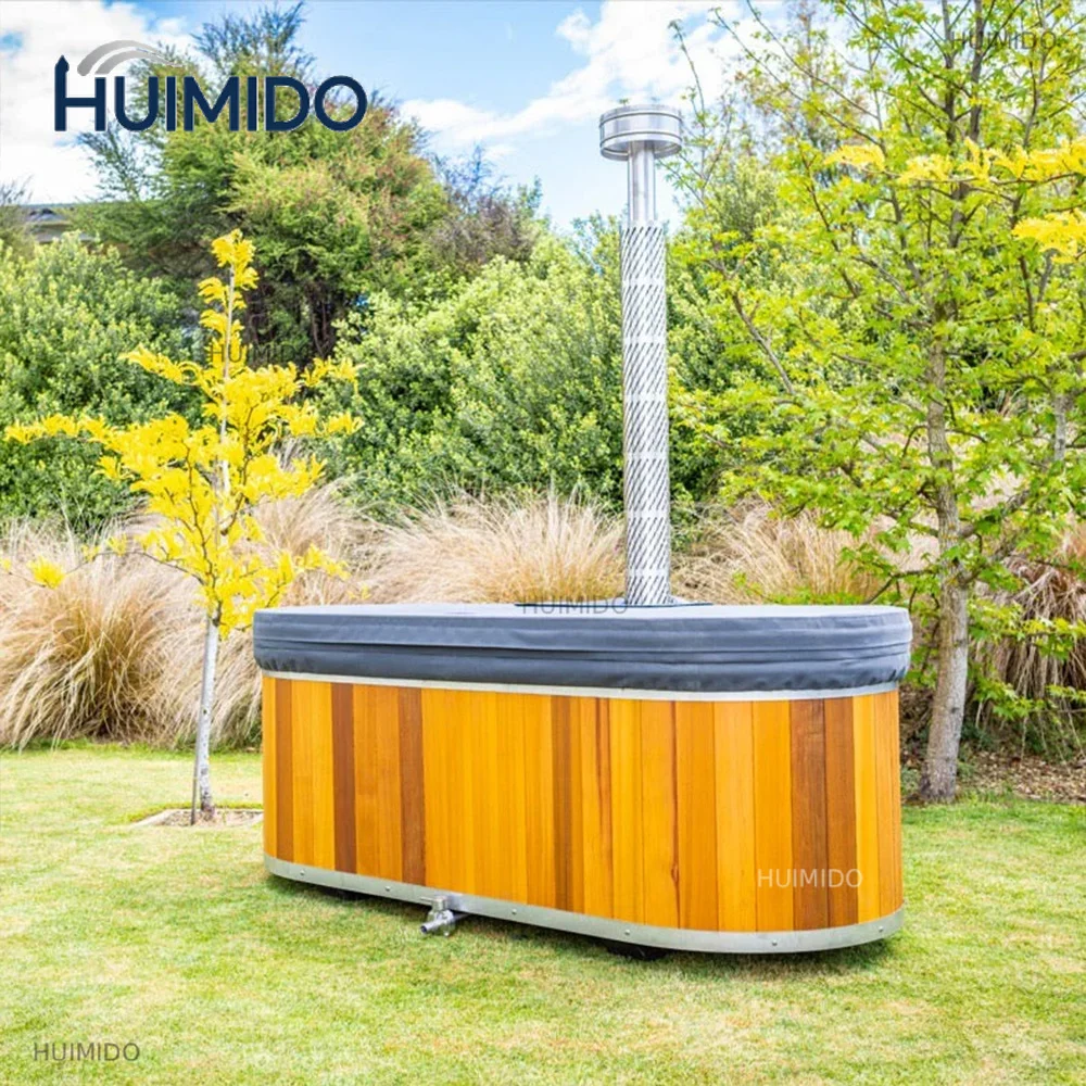 Modern Red Cedar wood combustion outdoor hot tub spa with a capacity of 2-4 people, equipped with a stainless steel inner tank - view 6